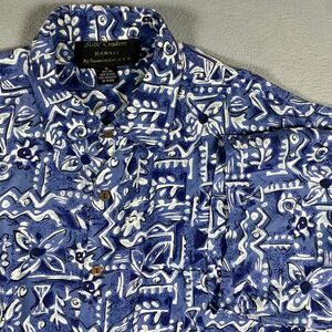 Silk Traders Hawaii Mens XL Blue White Abstract Silk Aloha Camp Shirt 100% Silk